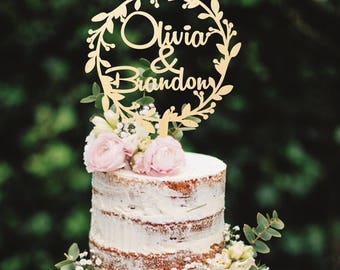 Wooden Cake Topper Wreath Cake Topper Names Cake Topper Custom Cake Topper Custom Cake Topper Wedding Cake Topper Golden Cake Topper
