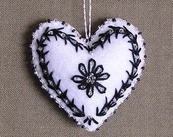 Felt Heart Ornament - black and white
