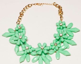 Mint Green Chunky Flower Bib Statement Necklace