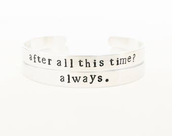 After all this time? Always. // Harry Potter Jewelry + Cuff Bracelets + Deathly Hallows Bracelet + Silver Harry Potter + Snape + Friendship