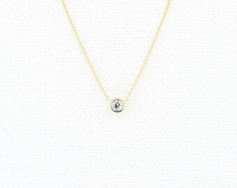 Diamond Solitaire Necklace/14k Gold 0.07 Ct. Dainty Diamond Bezel Set Necklace/ Delicate Diamond Necklace/ Layering Diamond Necklace