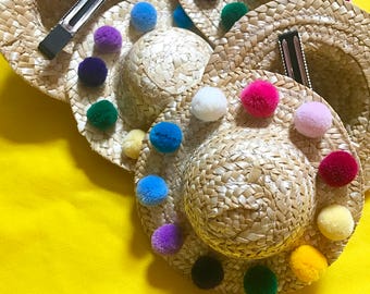 Rainbow pom pom baby hair clip, hair clip, baby hair clip, girl hair clip, pom pom