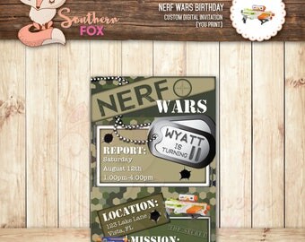 Nerf Wars Birthday Invitation - Custom Digital Invitation 4x6- Nerf Wars, Nerf Wars Birthday, Camo, Nerf Wars Party, Nerf Wars Invite, Nerf