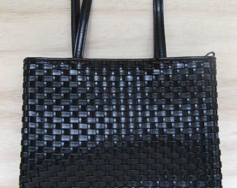 Nine West Black Woven Shoulder Bag with Double Straps