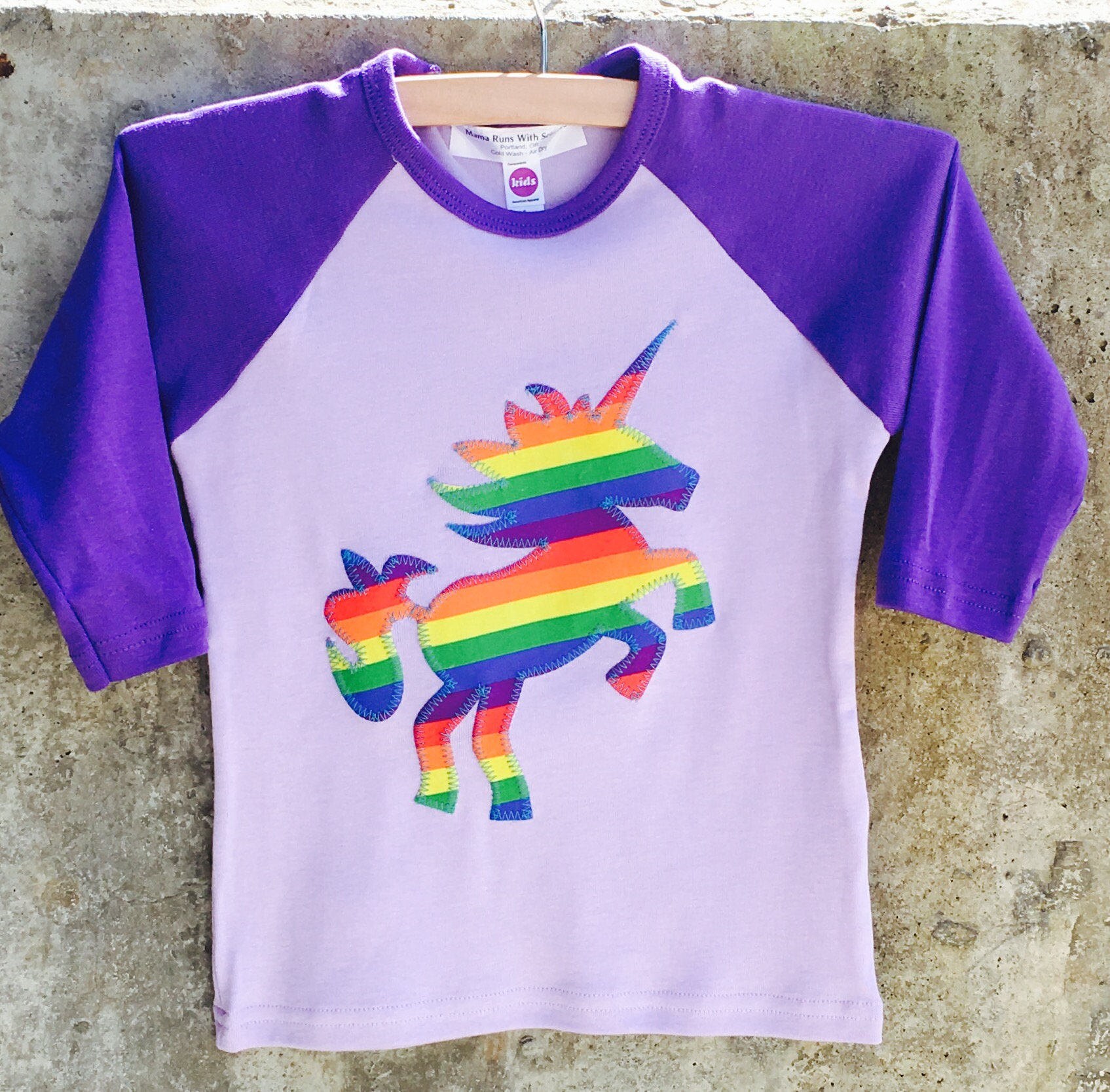 Girls Rainbow Unicorn Shirt Purple Baseball Style Top for
