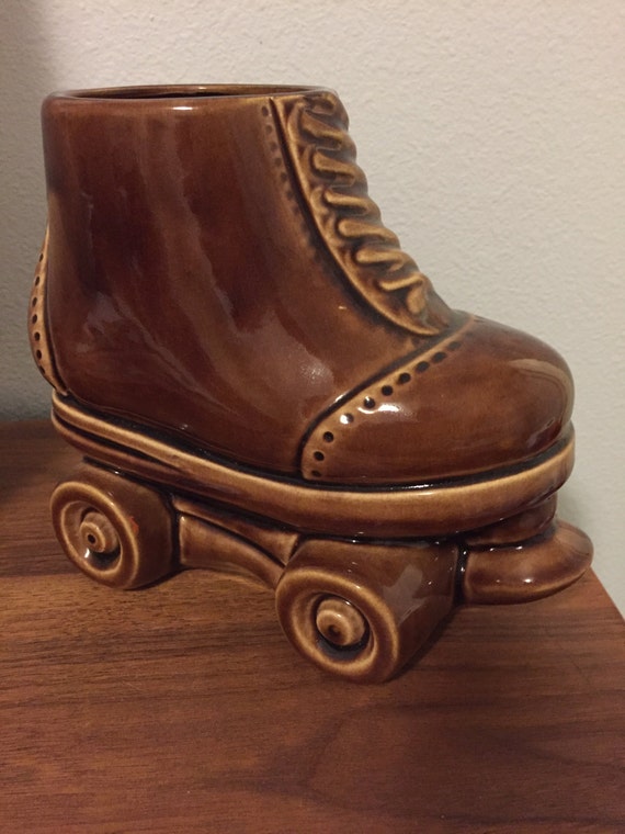 Vintage Roller Skate Planter or Container Brown Roller Skate
