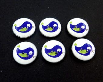6 Purple Bird Buttons. Handmade Sewing Buttons. 3/4" or 20 mm. Washer and Dryer Safe.