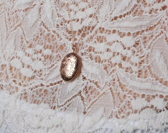 Small Locket, Rose Gold Necklace, Flower Girl Bridesmaid Gift, Layering Oval Tiny Roses Gold Jewelry, Dainty Locket in Rose