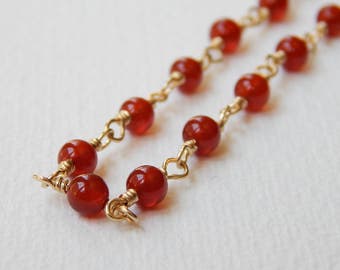 Carnelian Necklace - Gold Filled Rosary Necklace Beaded Necklace Rosary Chain Beadwork Necklace Carnelian beads
