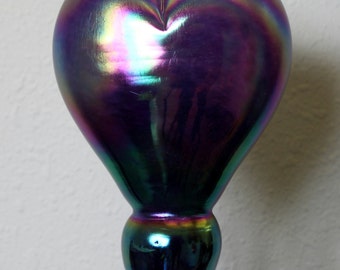 Hand Blown Glass Art Garden Art Sculpture Heart Purple Oneil 7302