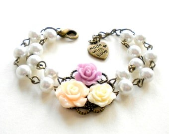 Flower Girl Jewelry Shabby Chic Jewelry Baby Girl Bracelet Flower Girl Bracelet Rose And Flower Bracelet Little Girl Jewelry