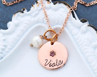 SALE • Rose Gold Flower Girl Gift • Flower Girl Necklace • Custom Wedding Gift • Rose Gold Jewelry •Custom Girl Necklace Pink Pearl Necklace