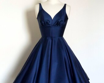 Navy Blue Silk Twill Swing Dress - Made by Dig For Victory