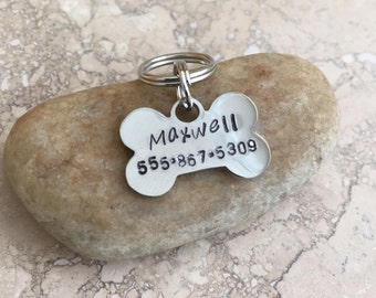 Tiny Bone / Pet ID Tag / Dog Tag / Key Chain / Personalized / Customized / Silver / Stainless Steel / Small Breed / Toy Breed /Handmade B055