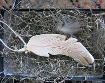 Woodland Ceramic Bird Feather Ornament Charm Porcelain White Home Decor Birthday Gift Idea, Handmade Artisan Pottery by Licia Lucas Pfadt