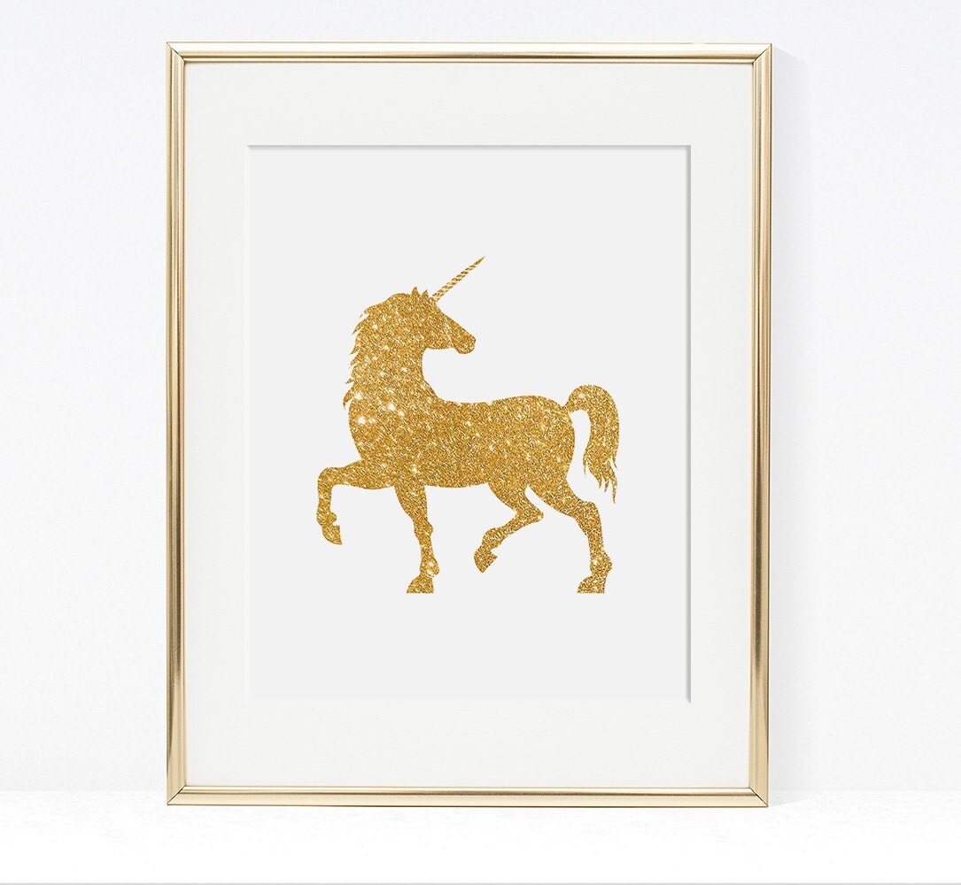 unicorn digital art print gold glitter unicorn wall art baby