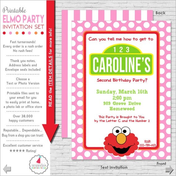 Elmo Invitation | Elmo Birthday Invitation | Girl Elmo Party Invitation Printable | Sesame Street Invitation | Amanda's Parties To Go Il_570xn