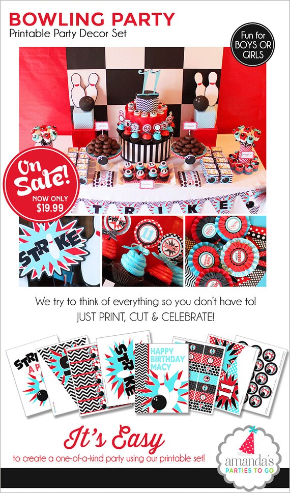 Bowling Birthday Party | Bowling Party Decorations | Bowling Party Printable | Teen Birthday | Adult Birthday | Amanda's Parties To Go Il_570xn