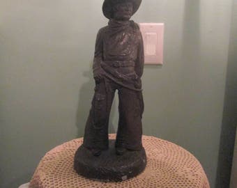 Vintage Cowboy Sculpture Signed By J. Largo / Bronzed Resin Western Cowboy