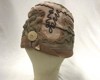 20's Cloche Hat Dusty Pink, Olive and Taupe