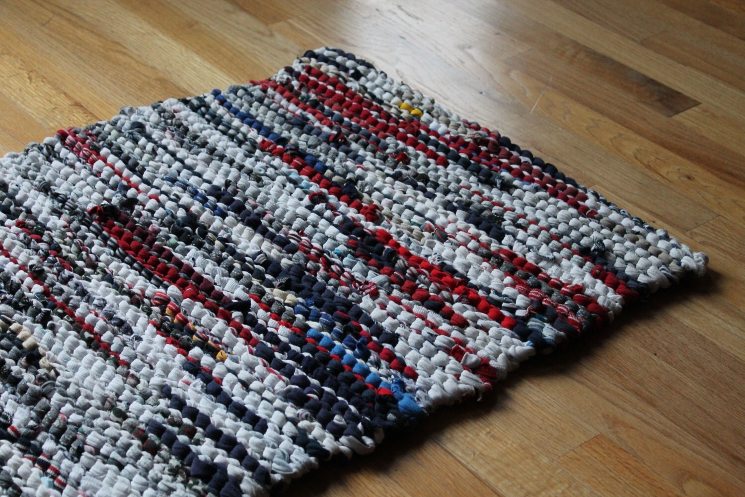 Red White & Blue Rag Rug Utility Laundry Nautical