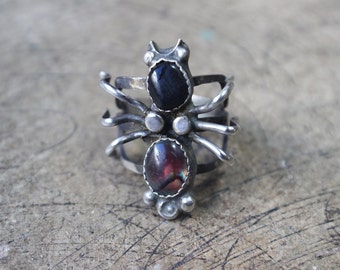 Navajo Spider RING / Vintage Fire Agate Ring / Southwest Sterling Jewelry / Silver Size 8 1/4 Spider Ring