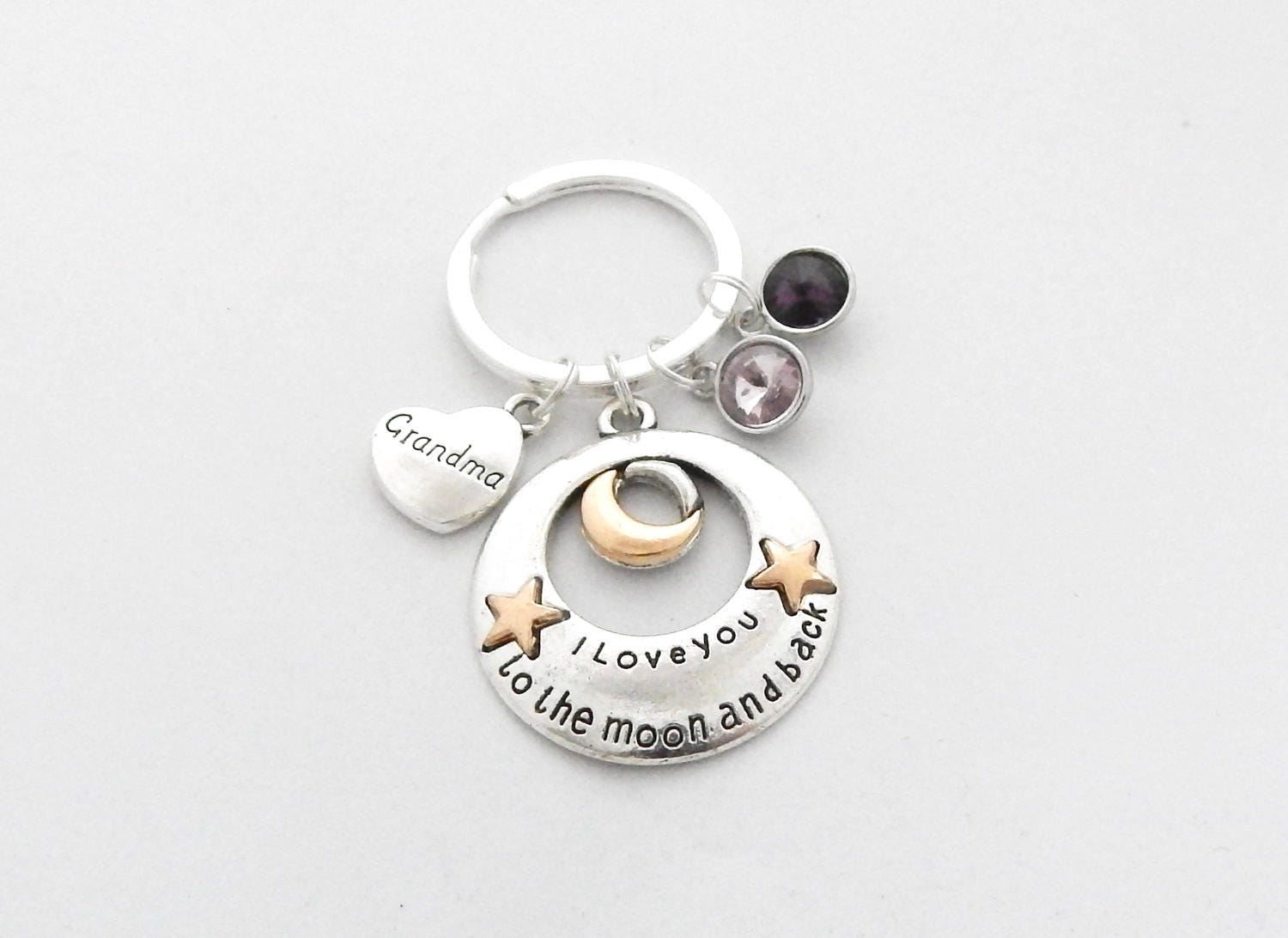 Personalized I love you to the moon and back Keychain, Gifts for Grandma, Grandma Keychain, Grandmother Birthstones Keychain, Mothers Gift
