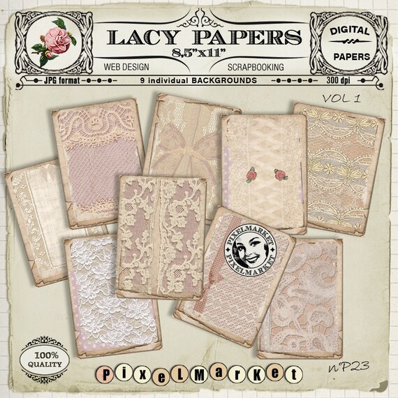 Printable Vintage Lace Background DIGITAL LACE Scrapbooking