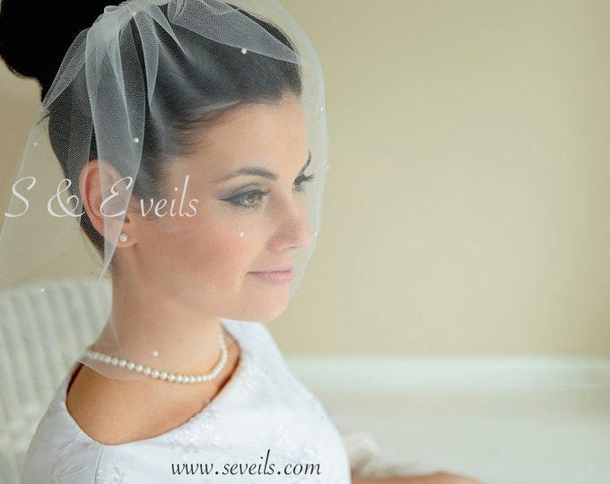 BIRDCAGE Veil with pearls, bridal veil, wedding veil, accessories, ivory, blush, champagne, white color, short veil
