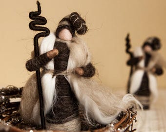 Light gray and white Wool Shepherd Waldorf Style Natural Eco-friendly gift Nativity Nature Scene handmade needle felt