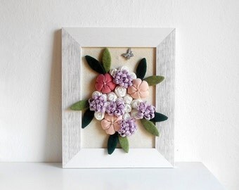 Bouquet fabric flower framed 3D wall art newborn baby shower gift