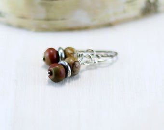 Red Creek Jasper Earrings, Oxidized Sterling Silver Cherry Creek Jasper Dangle Earrings Wire Wrapped Stone Earrings Jasper Jewelry