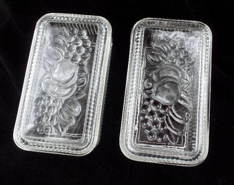 Federal Glass Company Refrigerator, Ice Box, Pressed Glass Storage Containers, Lidded Rectangle Ribbed Glass Containers, Left over Jars
