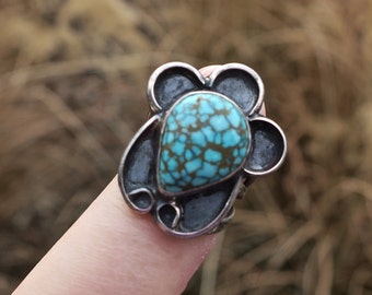 RARE Vintage Sterling Silver Native American #8 Turquoise Ring