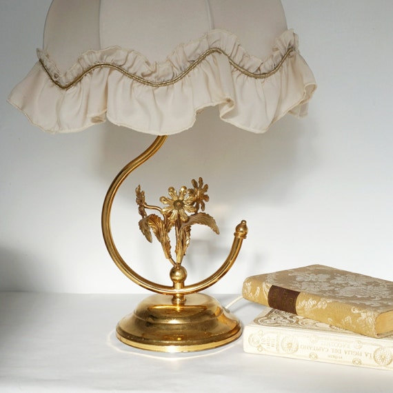 Vintage Italian Table Lamp Shades With Ruffles Gold Flowers