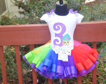 Shopkins (Cupcake Queen) Purple Rainbow Birthday Outfit Ribbon trim tutu, Embroidered Shirt,