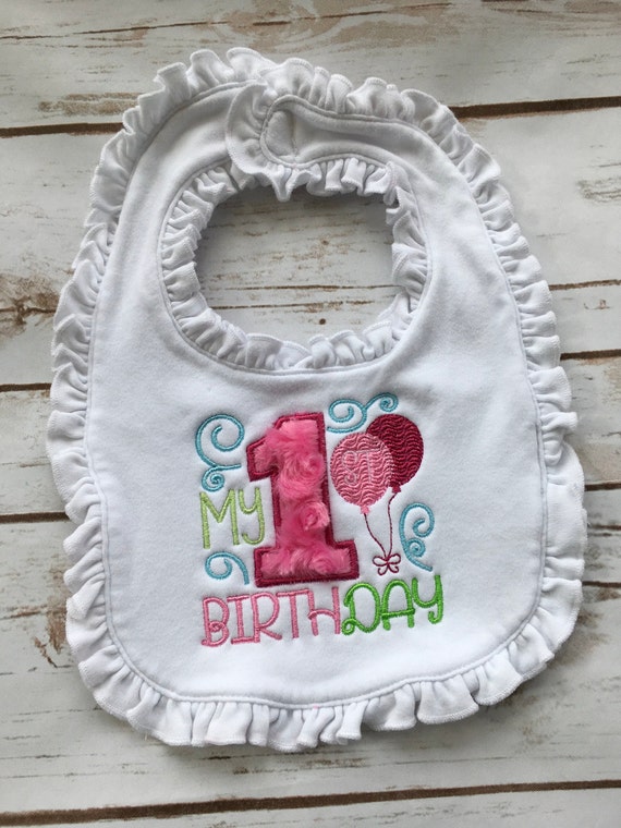 Girl first birthday ruffled bib 1st birthday bib first