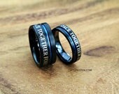 Doctor Who Inspired 10MM & 6MM Tungsten Wedding Set, Brushed Black With Deep Ocean Blue Infinity Groove, Free Inside Engraving