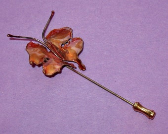 1980s Stickpin, Butterfly Stickpin, 90s Stick Pin, Reddish/Copper-Colored Metal Butterfly Stickpin, Pretty Insect Stickpin, Butterfly Pin