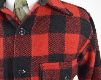 Vintage 1950s Red and Black Buffalo Plaid Wool Shirt/Jacket by Glendale Outerwear Size Large