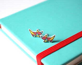 Colourful origami cat earrings, cat stud earrings, cat gifts, geometric earrings, girls earrings