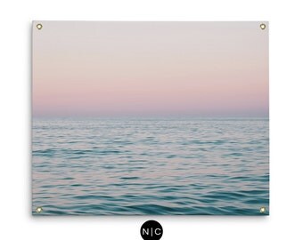 Pastel Sea - Wall Tapestry, Ocean Nautical Surf Style Wall Hanging, Pink & Blue Beach Landscape Interior Decor Accent. In Small Medium Large