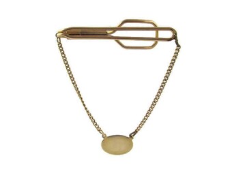 Crosby Signet Tie Chain/12 kt. Gold Filled Swag Chain Tie Clip/ Engraveable Tie Bar/ Blank Signet Swag Pendant Tie Clip