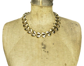 Vintage Gold Link Necklace, Chunky Gold Necklace, Wide Gold Necklace, Gold Collar Necklace