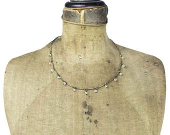 Brass Dangle Necklace, Crystal Fringe Necklace, Crystal Dangle Necklace