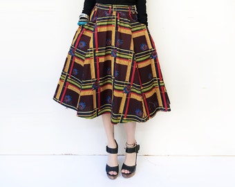 African Midi Skirt, Bohemian Skirt, African Print Skirt, Brown Skirt, Flared Skirt, Midi Skirt, African Clothing, Ankara Skirt / XS S M M+ L