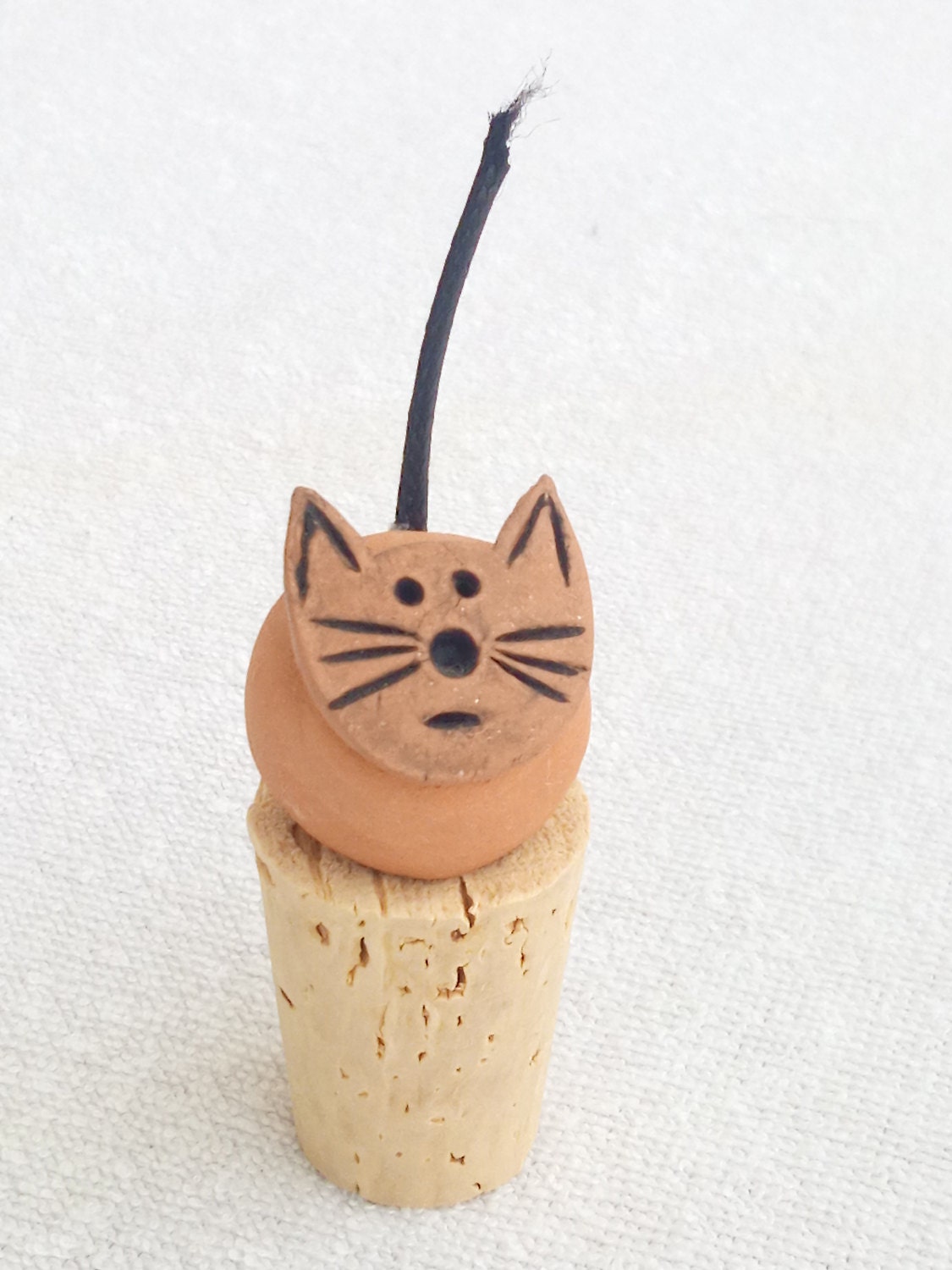 Clay Cat Wine Cork Cat Lover T Handmade Ceramic Cat