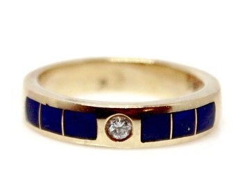 Sale! Diamond and Lapis Vintage Ring Yellow Gold 18k