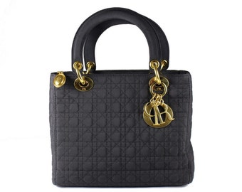 CHRISTIAN DIOR black cannage microfibre Lady Dior bag