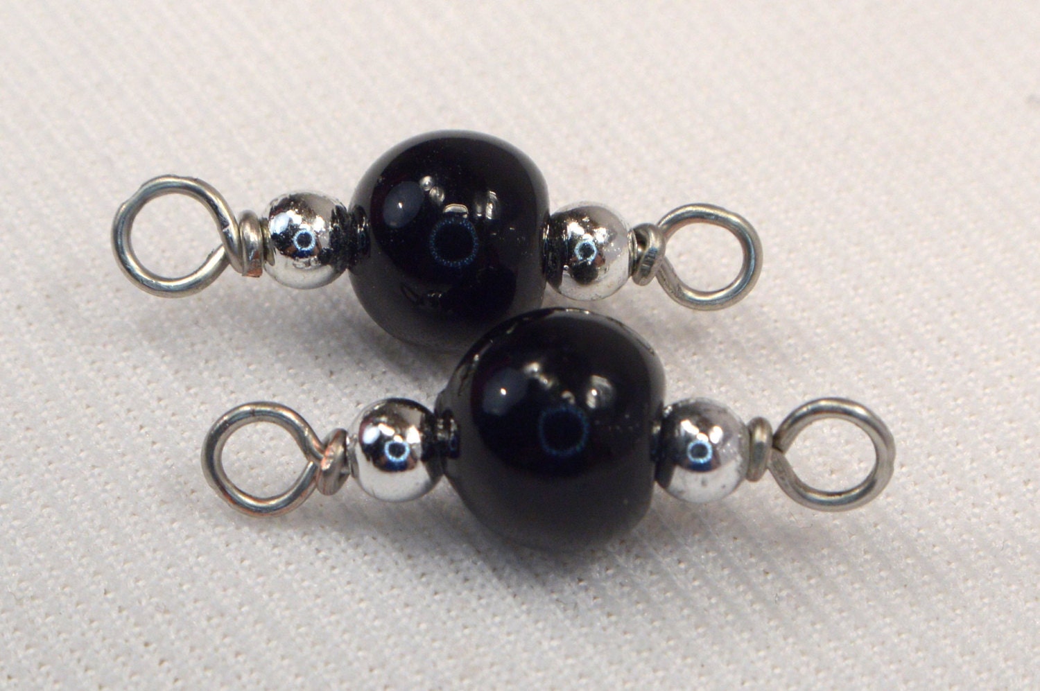Black Bead Connectors Vintage Jet Black Wire Wrapped